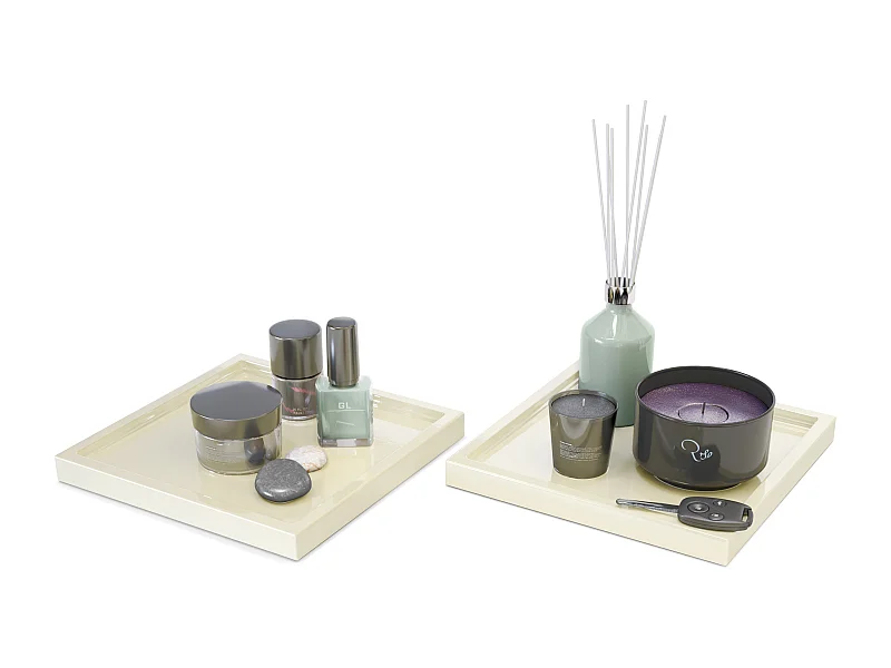 Vassoio decorativo  Maya, moderno vassoio decorativo quadrato, beige lucido, set di 2 (20 x 1,8 x 20 cm)