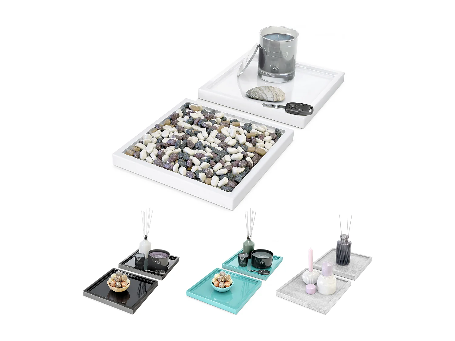 Décoration de table Maya, Plateau rectangulaire décoratif et moderne, Aspect Béton Oxyde, 2 pièces (20 x 1,8 x 20 cm)