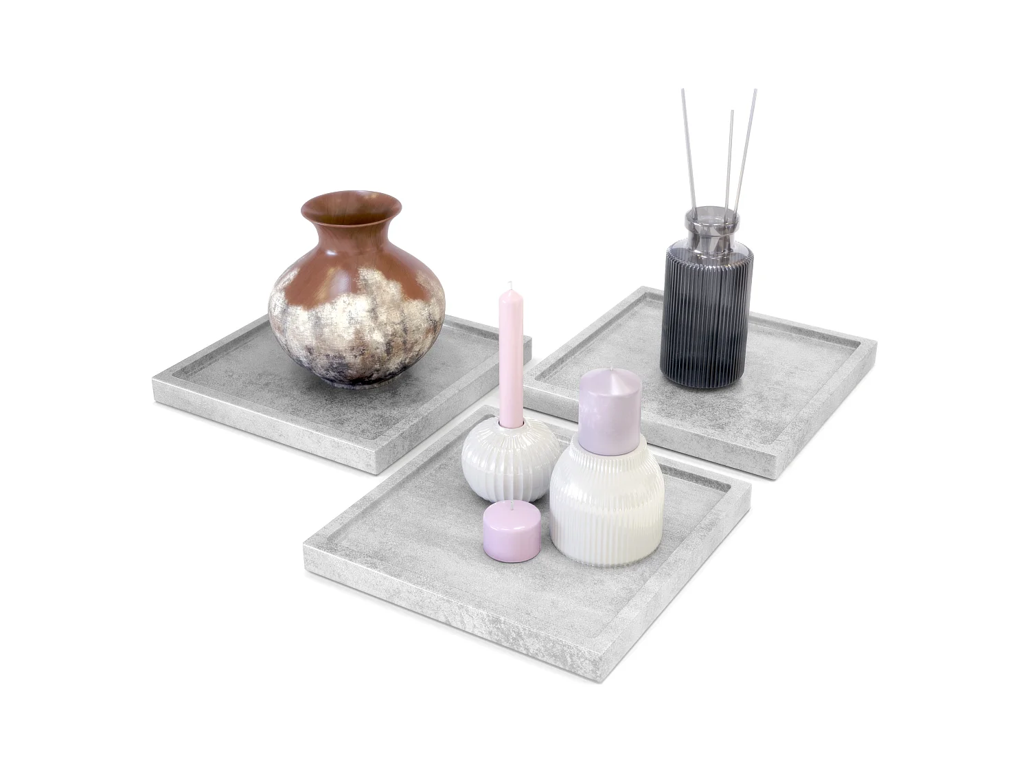 Décoration de table Maya, Plateau rectangulaire décoratif et moderne, Aspect Béton Oxyde, 3 pièces (20 x 1,8 x 20 cm)