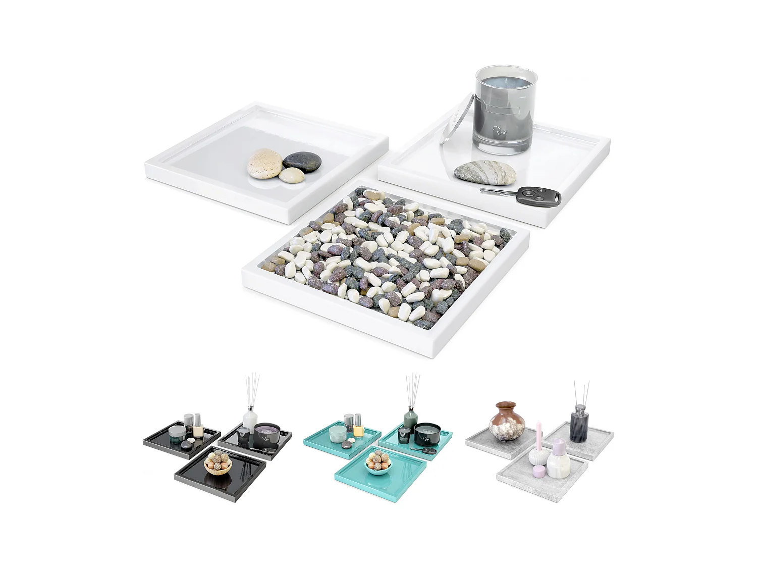 Décoration de table Maya, Plateau rectangulaire décoratif et moderne, Aspect Béton Oxyde, 3 pièces (20 x 1,8 x 20 cm)