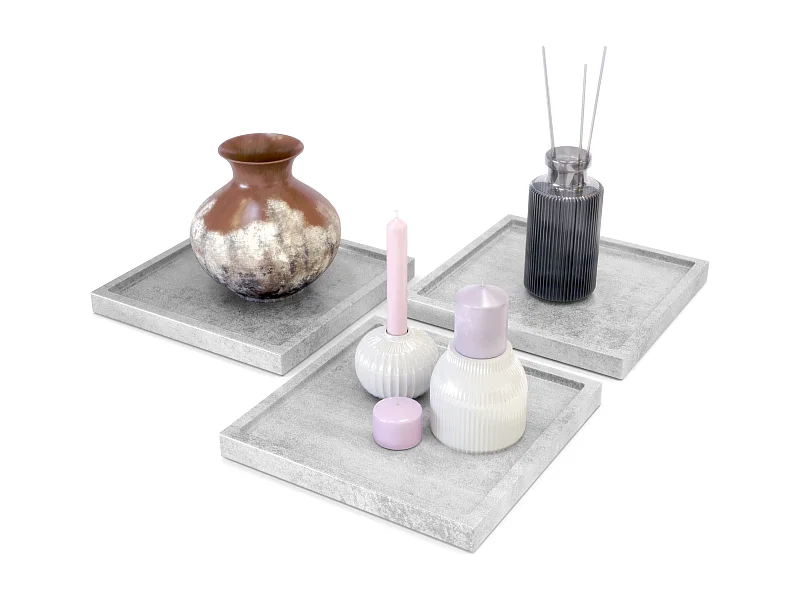 Décoration de table Maya, Plateau rectangulaire décoratif et moderne, Aspect Béton Oxyde, 3 pièces (20 x 1,8 x 20 cm)