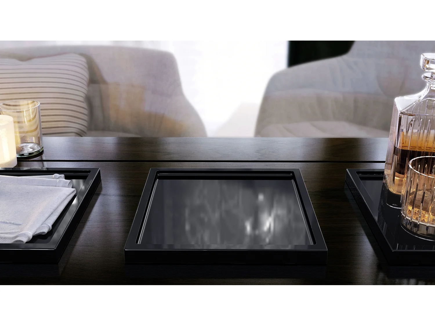 Décoration de table Maya, Plateau rectangulaire décoratif et moderne, Noir haute brillance (20 x 1,8 x 20 cm)