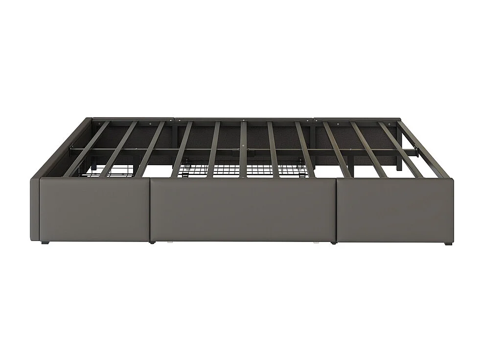 Lit adulte 140 x 200 cm, avec tiroirs, sans tête de lit, bande LED, métal, gris