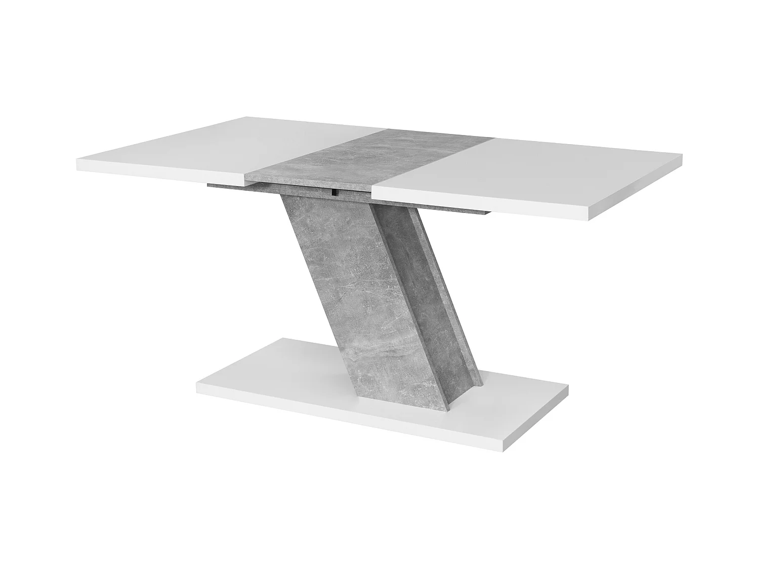 Table à manger Kross extensible 120 - 160 x 75 x 80 cm, dans les couleurs blanc mat et aspect béton oxyde