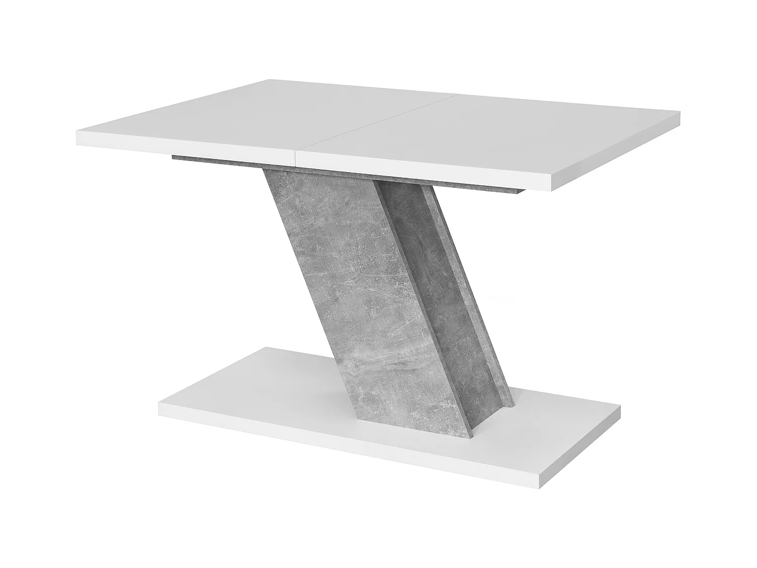 Table à manger Kross extensible 120 - 160 x 75 x 80 cm, dans les couleurs blanc mat et aspect béton oxyde