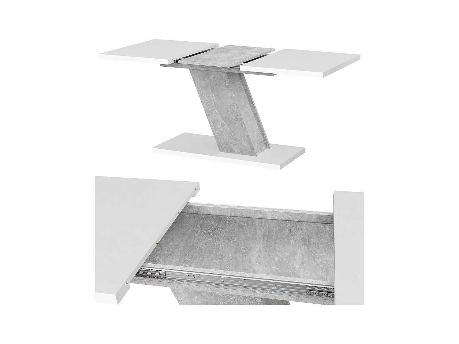 Table à manger Kross extensible 120 - 160 x 75 x 80 cm, dans les couleurs blanc mat et aspect béton oxyde