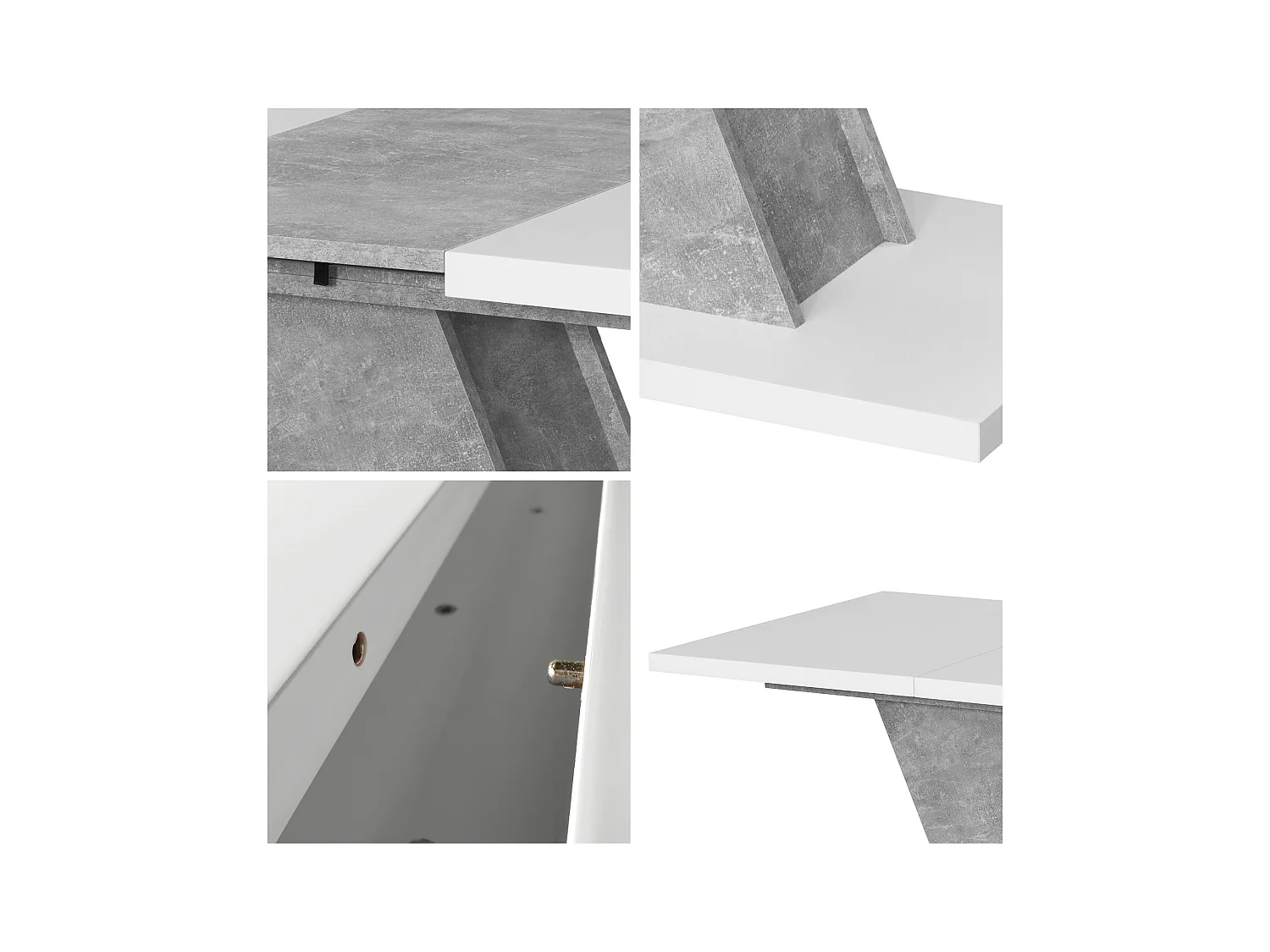 Table à manger Kross extensible 120 - 160 x 75 x 80 cm, dans les couleurs blanc mat et aspect béton oxyde