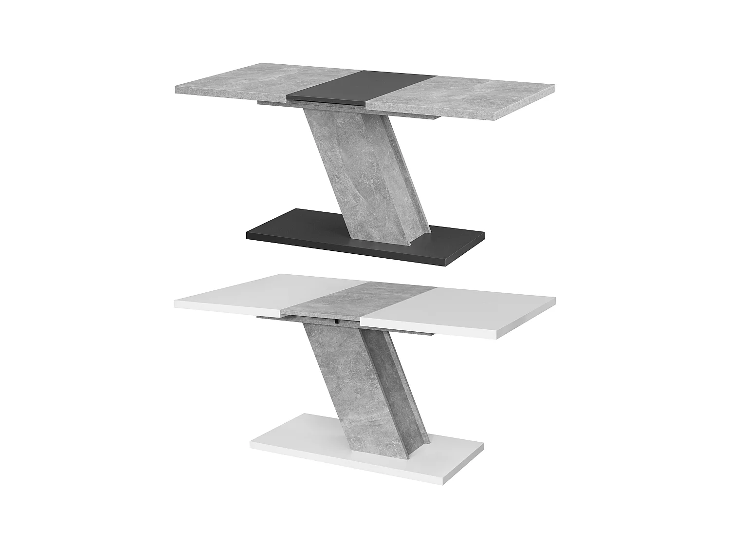 Table à manger Kross extensible 120 - 160 x 75 x 80 cm, dans les couleurs blanc mat et aspect béton oxyde
