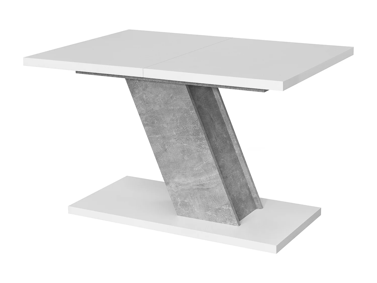 Table à manger Kross extensible 120 - 160 x 75 x 80 cm, dans les couleurs blanc mat et aspect béton oxyde