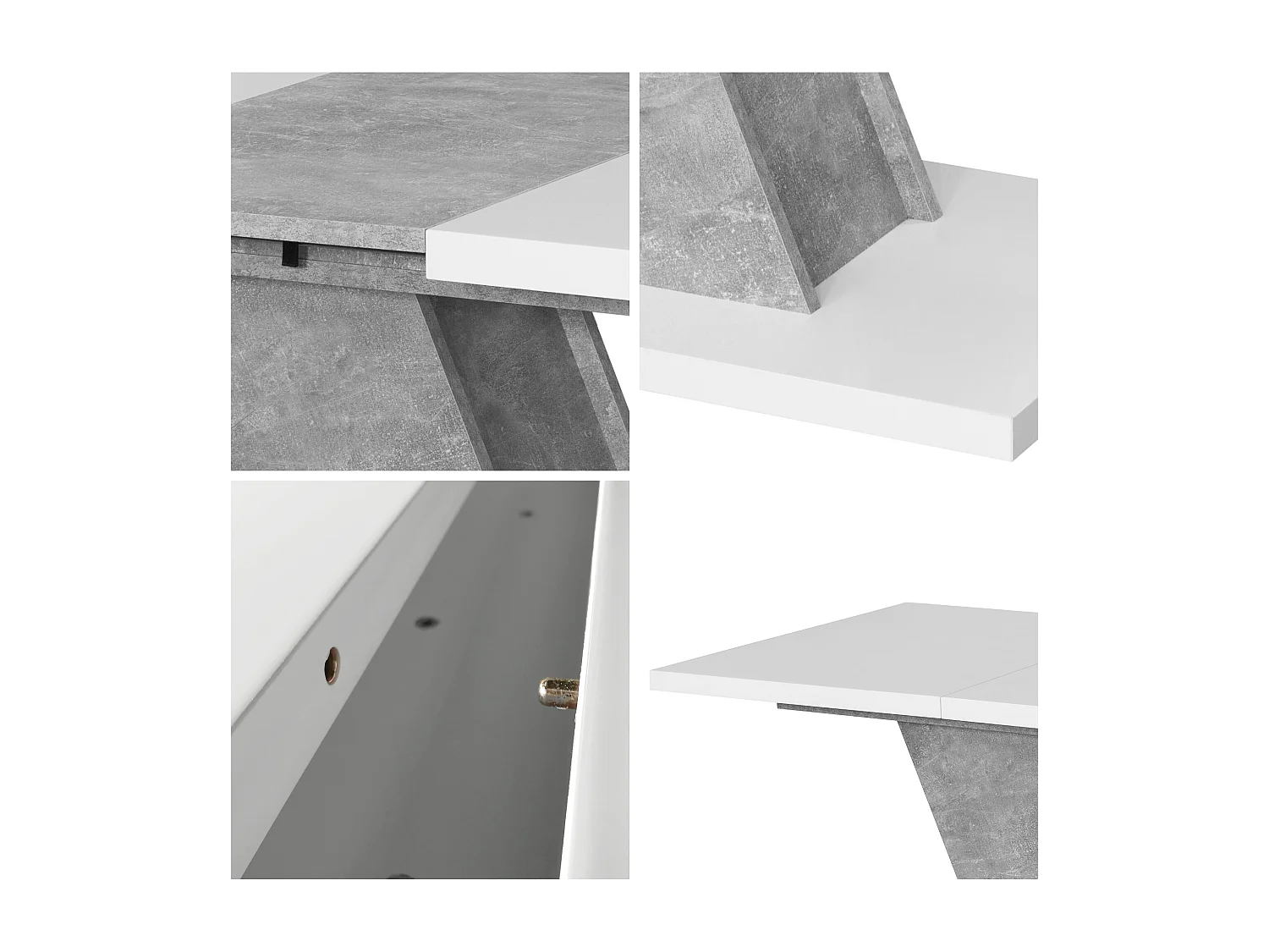 Table à manger Kross extensible 120 - 160 x 75 x 80 cm, dans les couleurs blanc mat et aspect béton oxyde