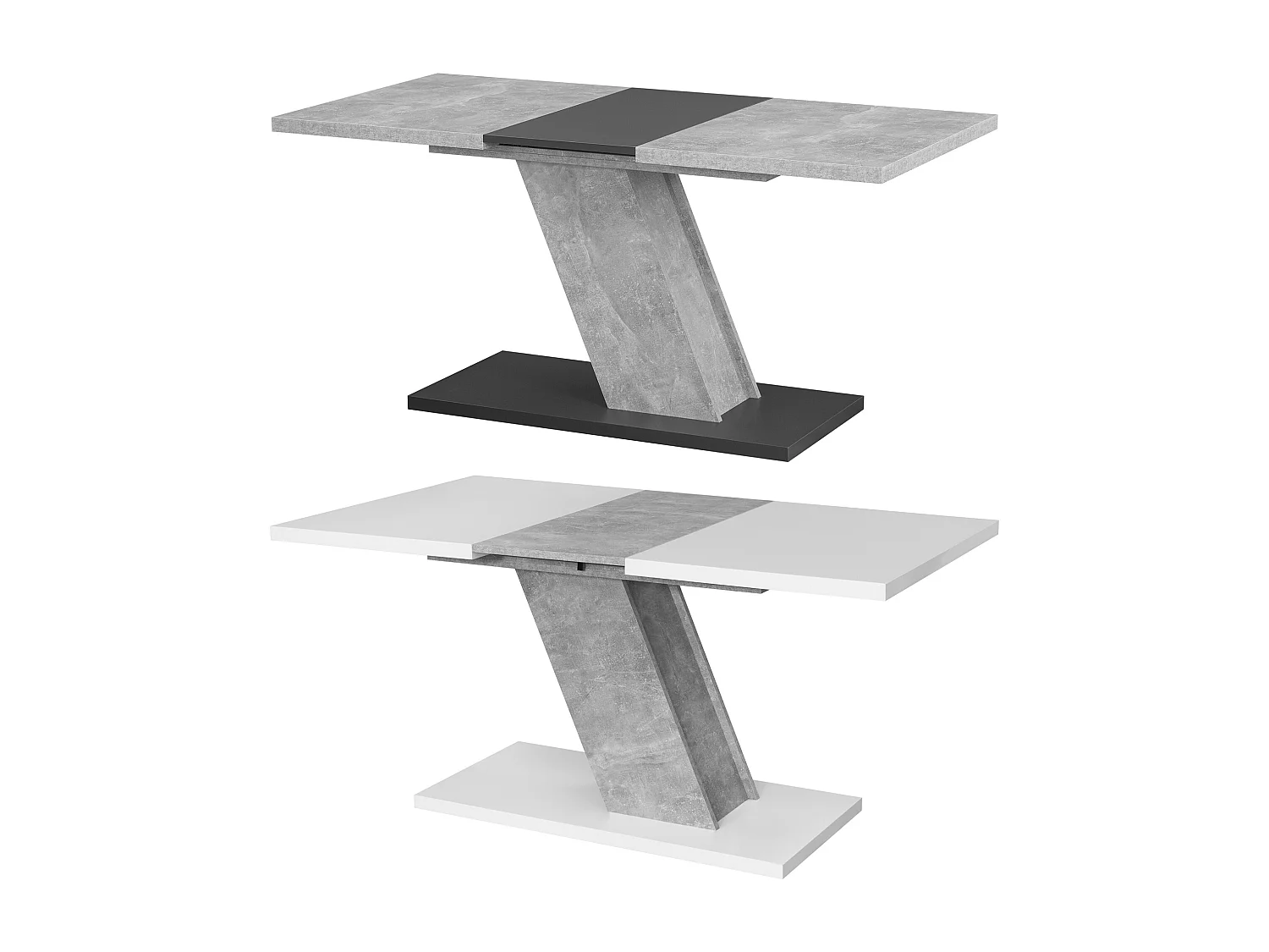 Table à manger Kross extensible 120 - 160 x 75 x 80 cm, dans les couleurs blanc mat et aspect béton oxyde