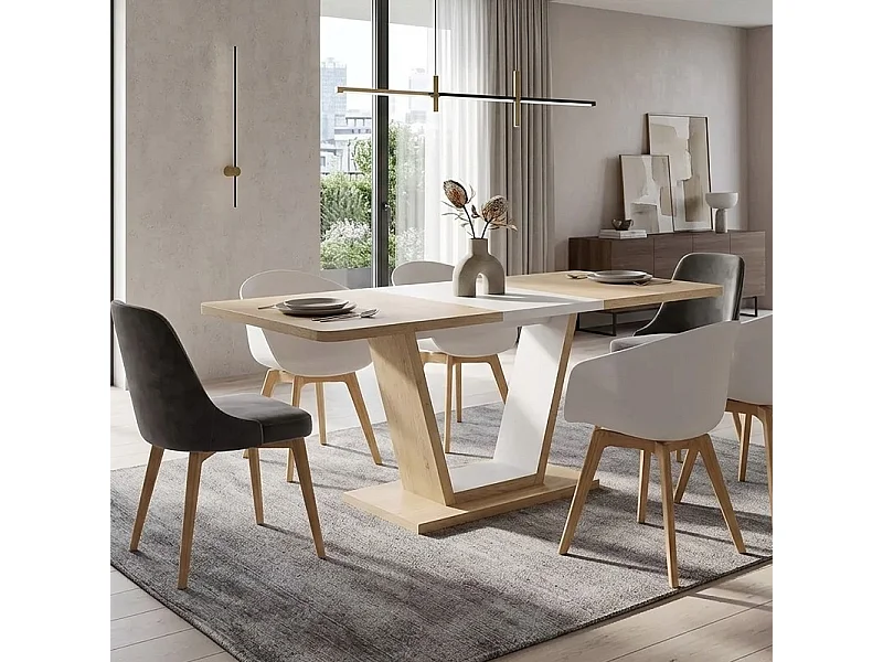 Table extensible 120-160 cm bois cachemire 8 pers design ouvert ALESSIAZ