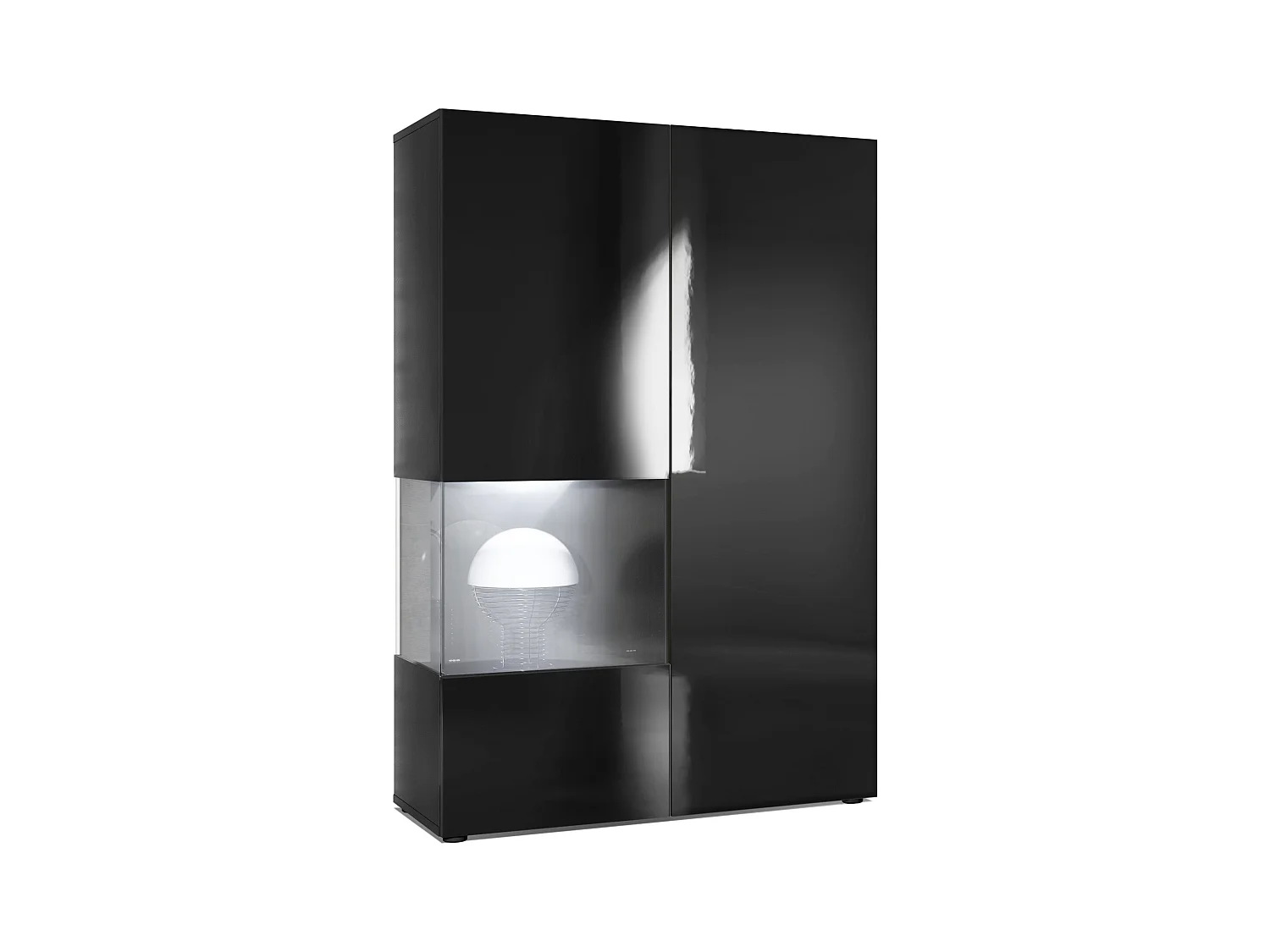 VITRINE Morena Tür und Einsatz in Schwarz Hochglanz
