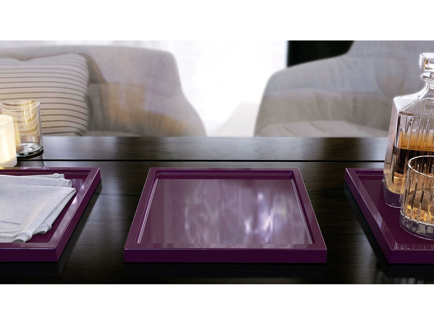 Décoration de table Maya, Plateau rectangulaire décoratif et moderne, Mûre haute brillance (20 x 1,8 x 20 cm)