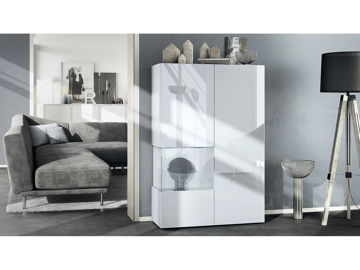 VITRINE Morena Einsatz in Weiß Hochglanz
