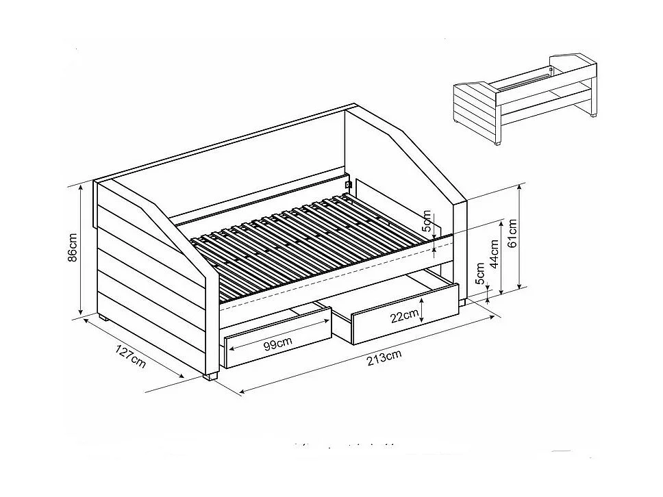 Lit design en velours gris 120 x 200 cm avec tiroirs Lolite