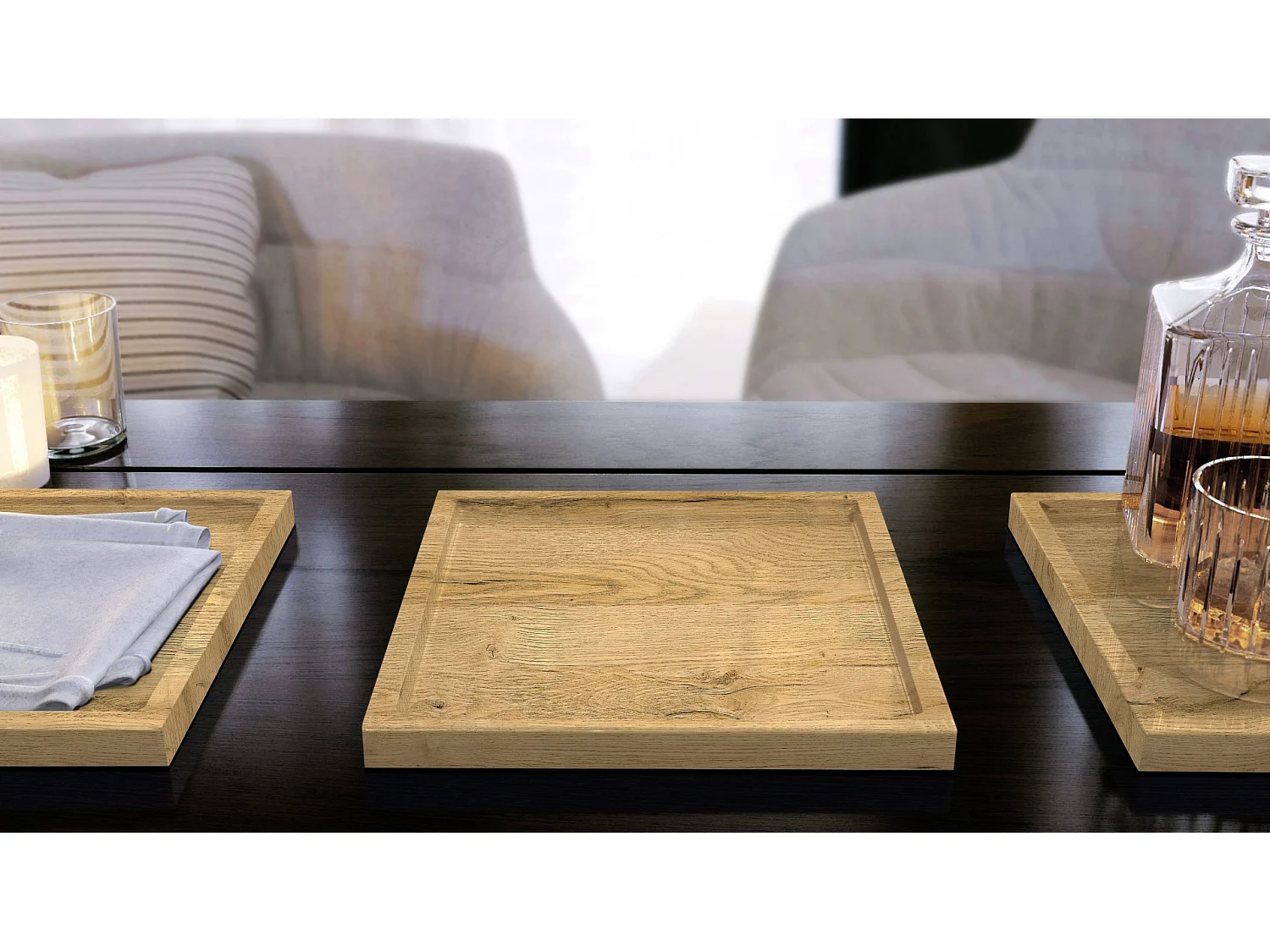 Décoration de table Maya, Plateau rectangulaire décoratif et moderne, Chêne Nature (20 x 1,8 x 20 cm)