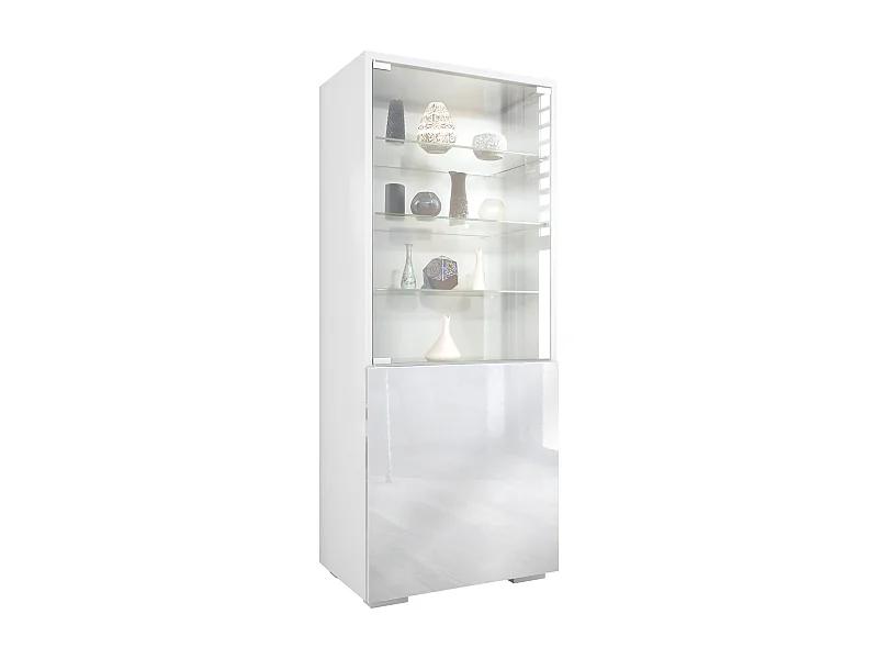 Vitrina Granada, Armario Vitrina Made in Germany con Puerta de Cristal e Inserto de Cristal, blanco mate/blanco de alto brillo (50 x 122,5 x 34,5 cm)