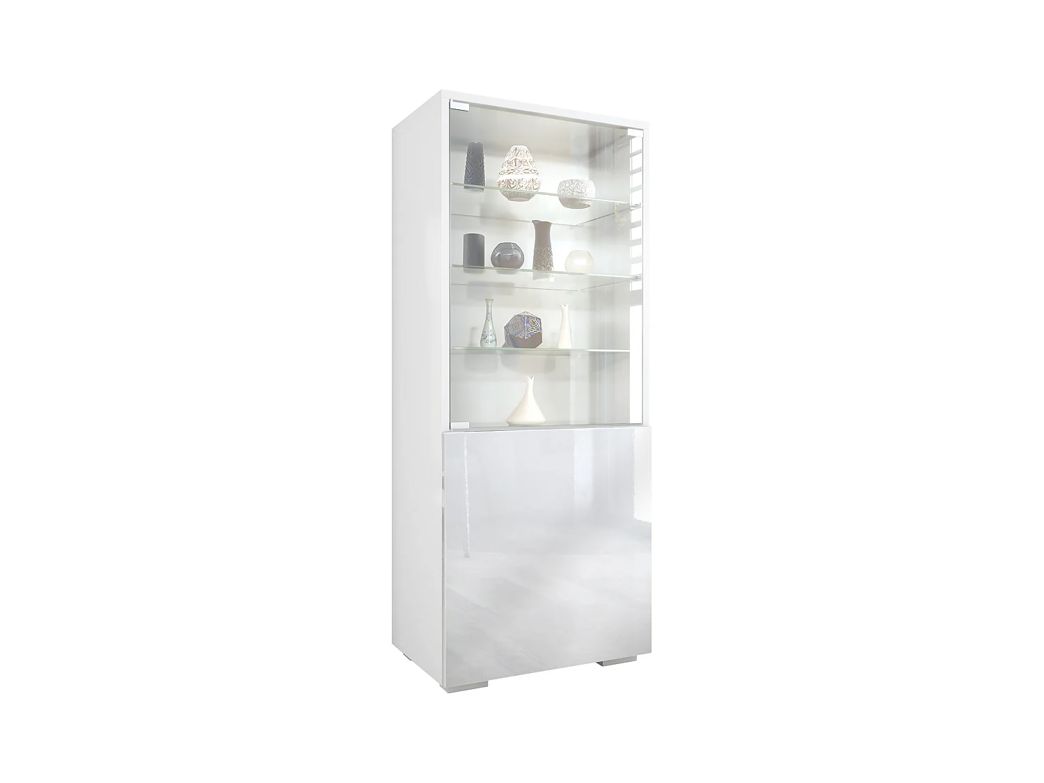 Vitrine Granada, Armoire Vitrée Made in Germany, avec Porte en Verre et Insert en Verre, blanc mat/blanc haute brillance (50 x 122,5 x 34,5 cm)