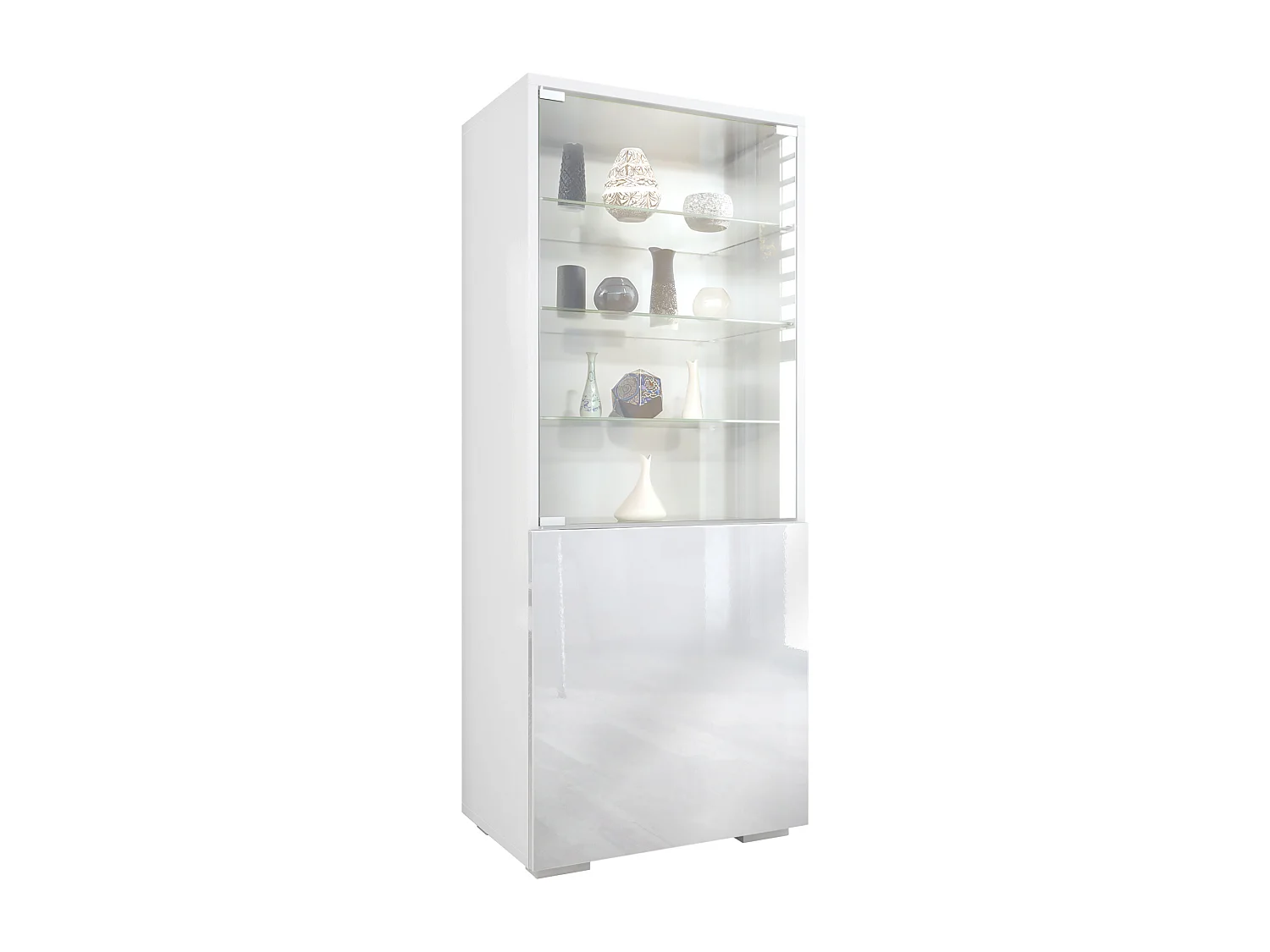 Vetrina Granada, Armadio Vetrina Made in Germany con Porta in Vetro e Inserto in Vetro, bianco opaco/bianco lucido (50 x 122,5 x 34,5 cm)