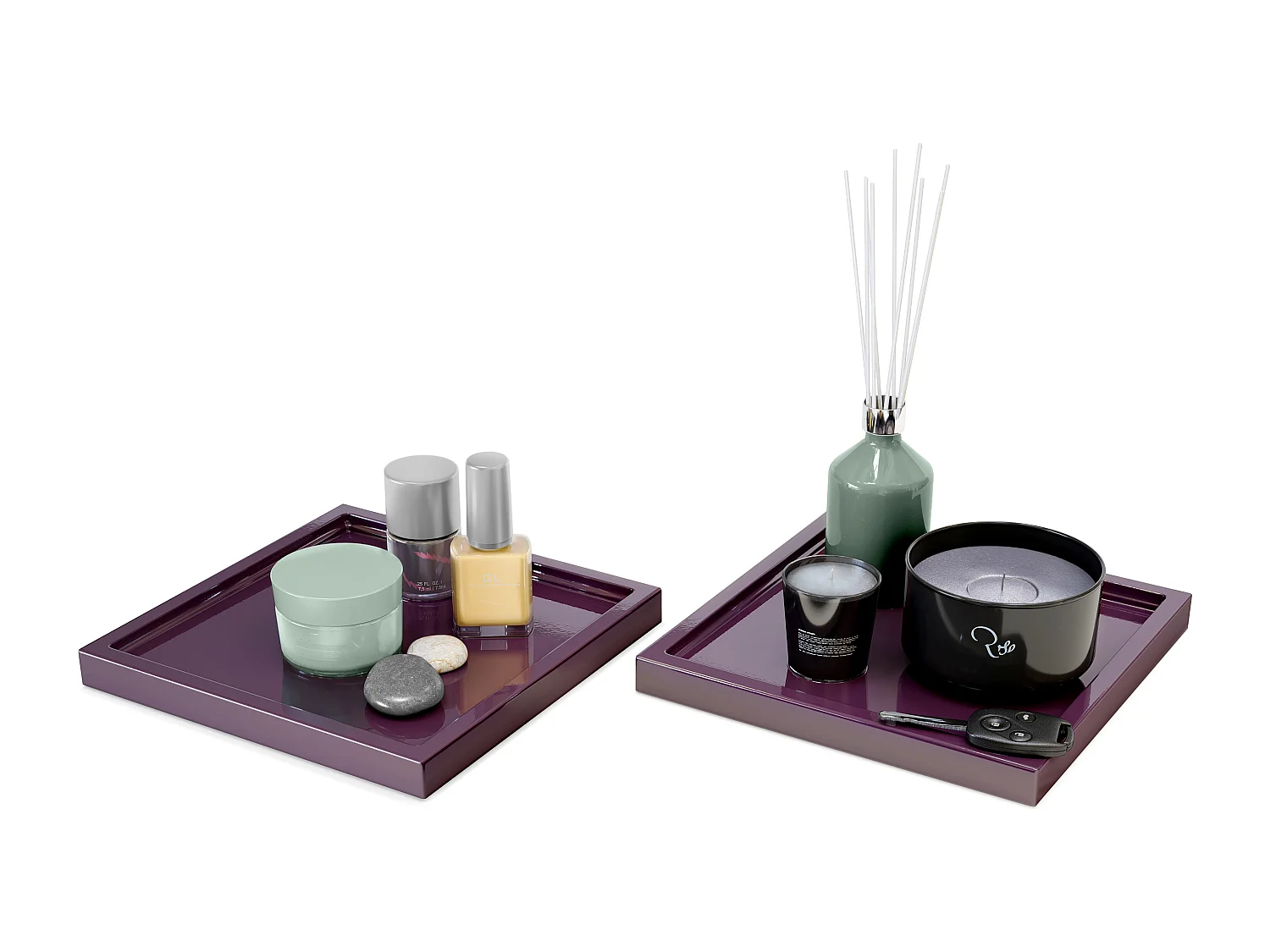 Décoration de table Maya, Plateau rectangulaire décoratif et moderne, Mûre haute brillance, 2 pièces (20 x 1,8 x 20 cm)