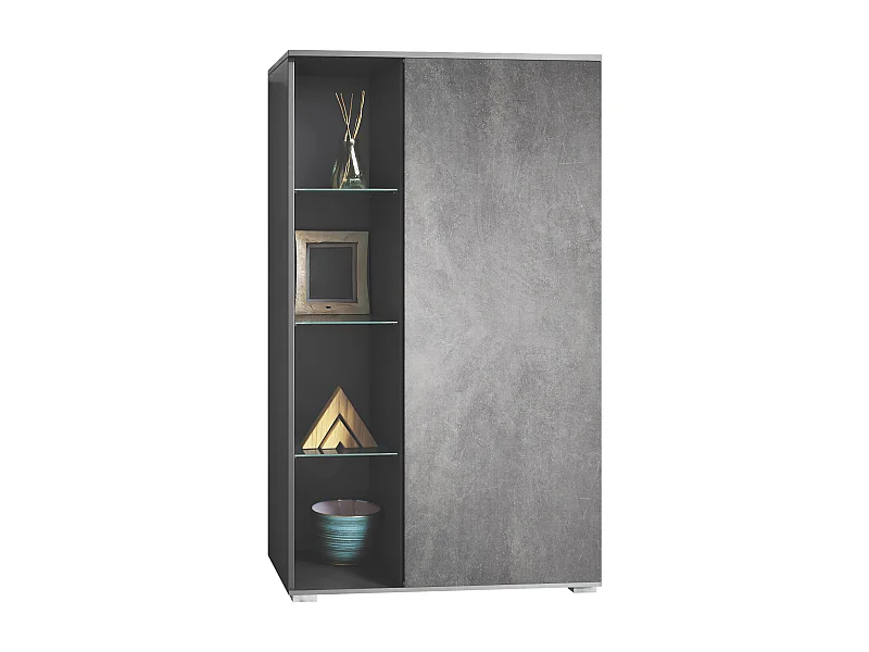 Vitrina Davos, vitrina independiente con 3 estantes de cristal y 8 compartimentos, antracita mate/Gris piedra  (71,5 x 134 x 35 cm)