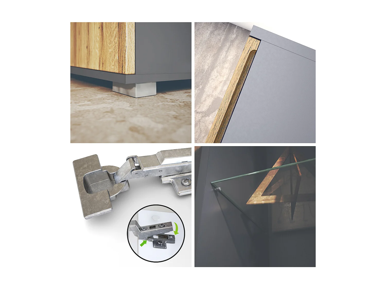 Vetrina Davos, vetrina indipendente con 3 ripiani in vetro e 8 vani, antracite opaco /Grigio pietra  (71,5 x 134 x 35 cm)