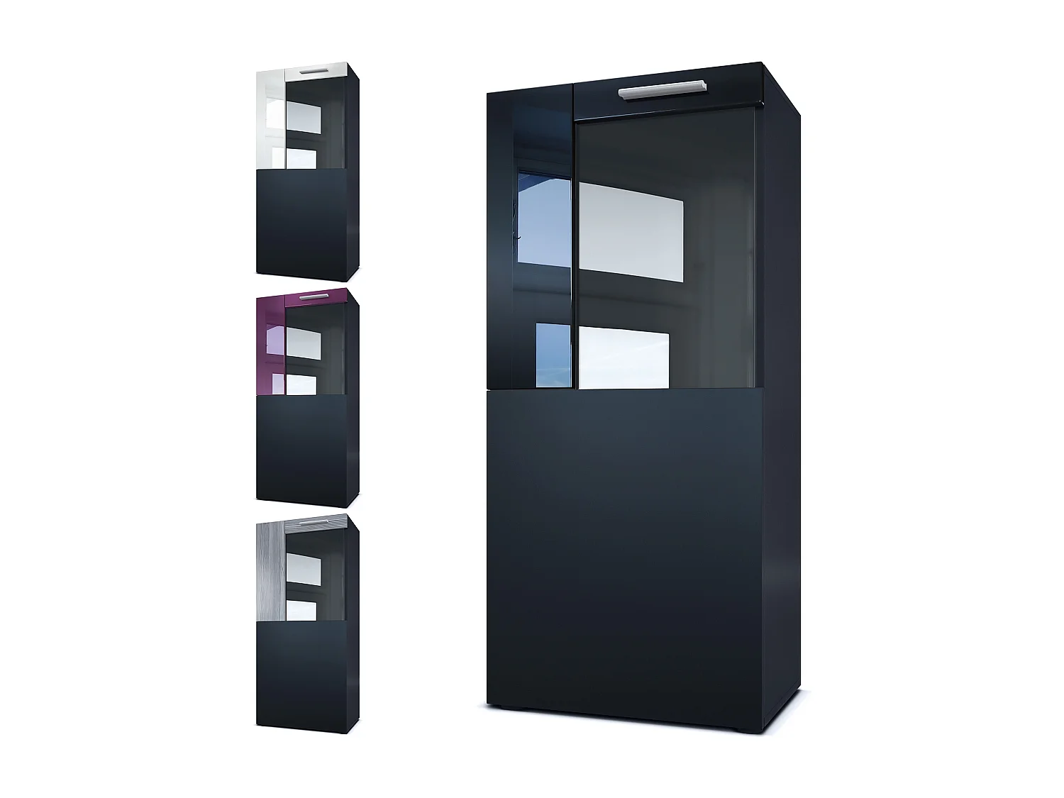 Vitrine de cinéma, noir mat/turquoise haute brillance - Vitrine moderne en verre - (LxHxP) : 50,5 x 111 x 32,5 cm