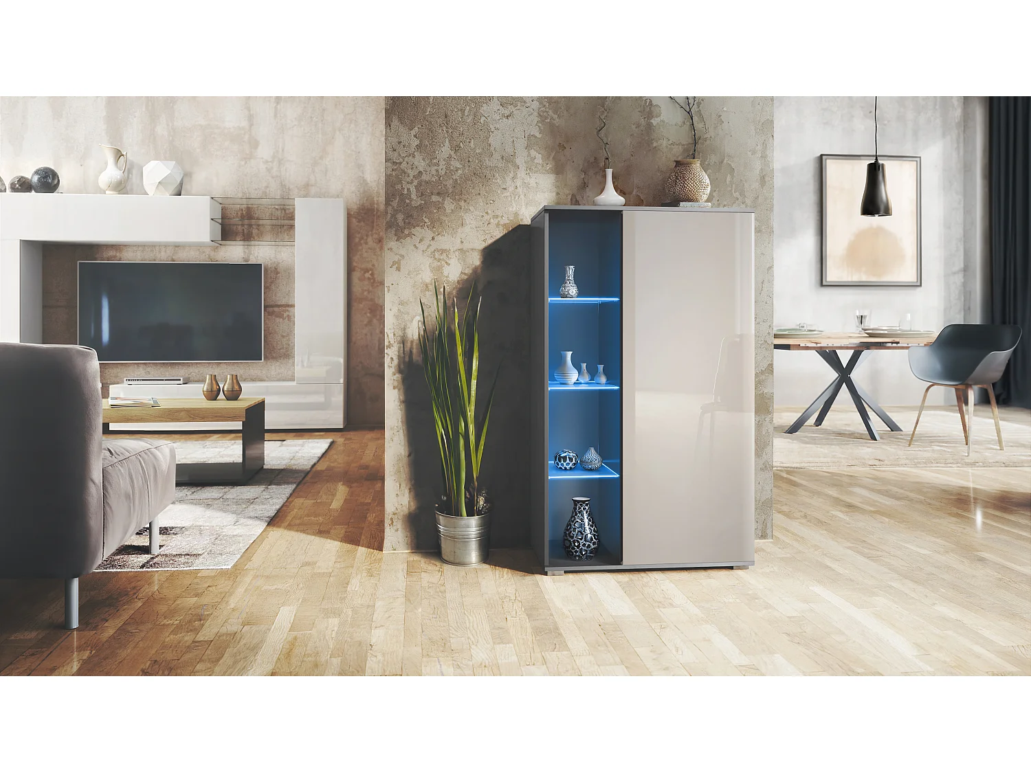 VITRINE Davos Sandgrau Hochglanz