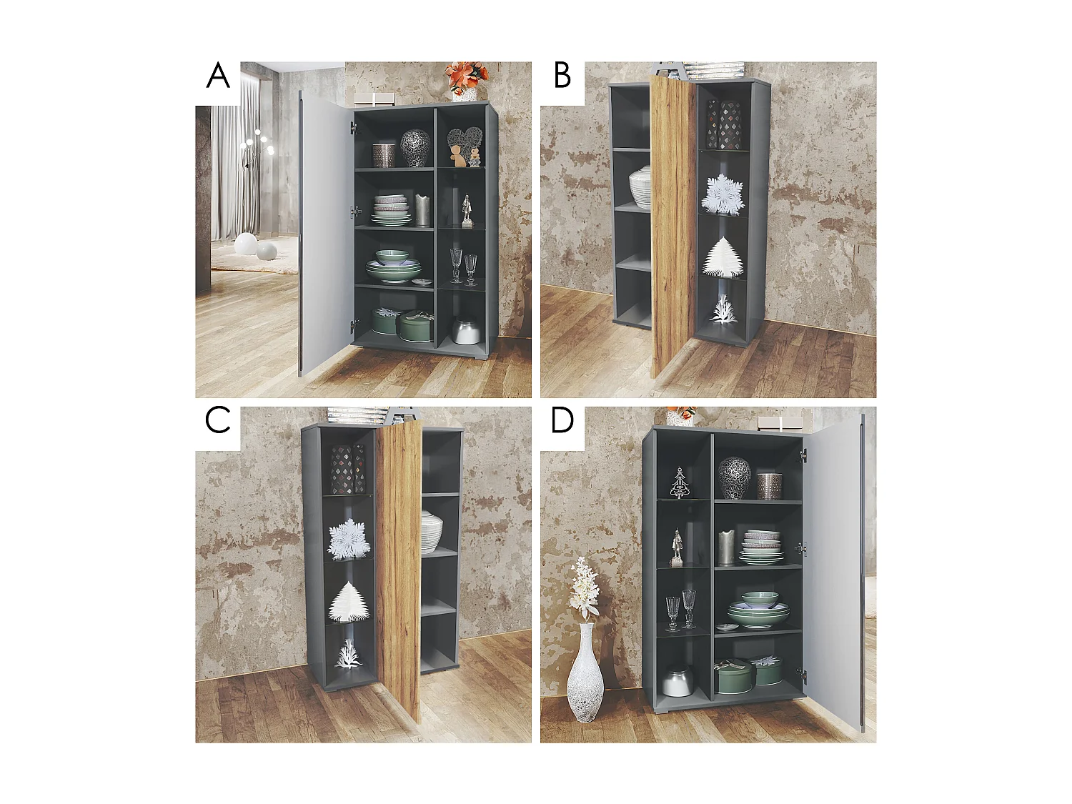 VITRINE Davos Sandgrau Hochglanz