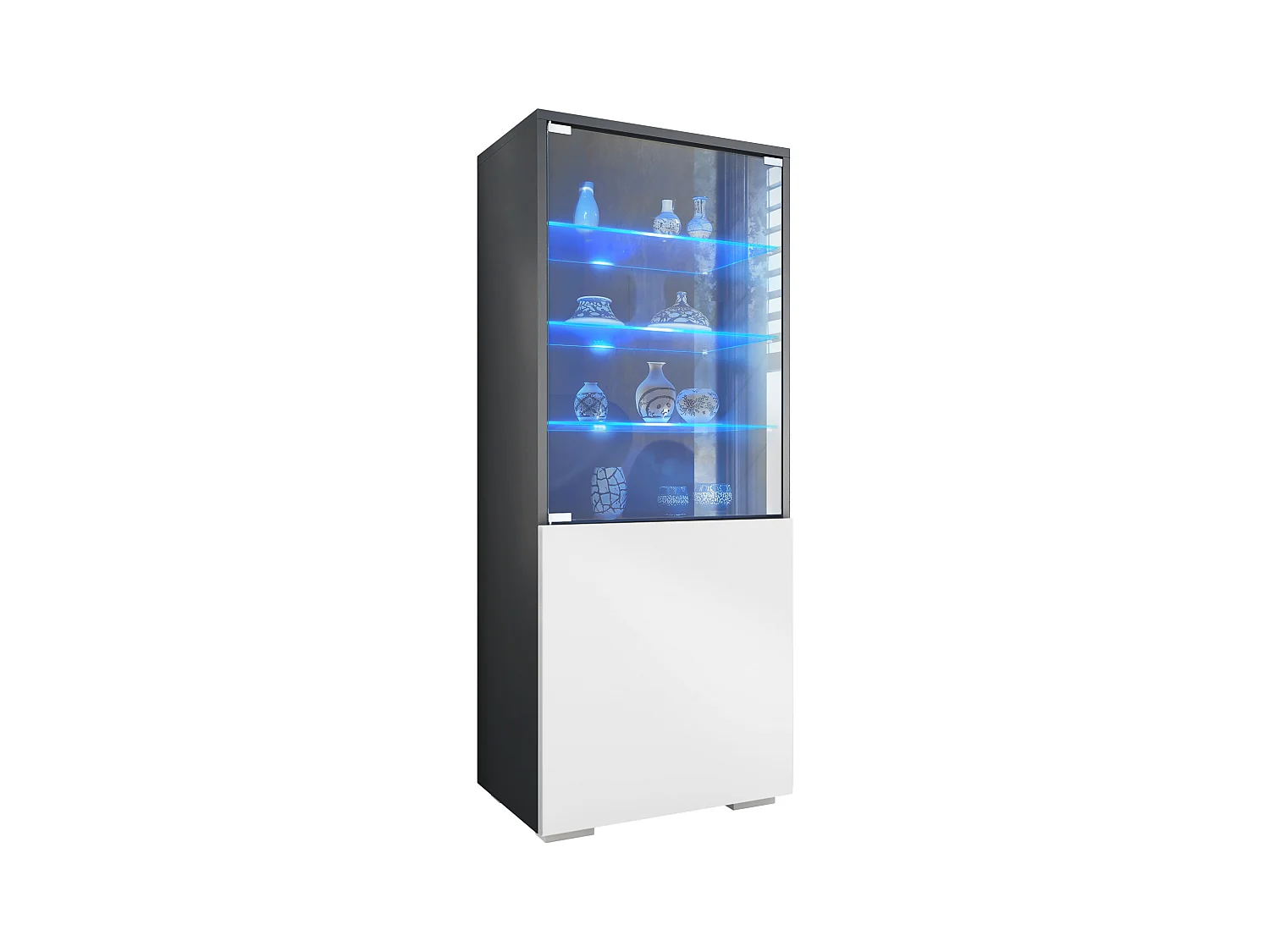 Vitrina Granada de Vladon, Armario Vitrina Made in Germany con Puerta de Cristal e Inserto de Cristal incl. LED, antracita mate/blanco mate (50 x 122,5 x 34,5 cm)