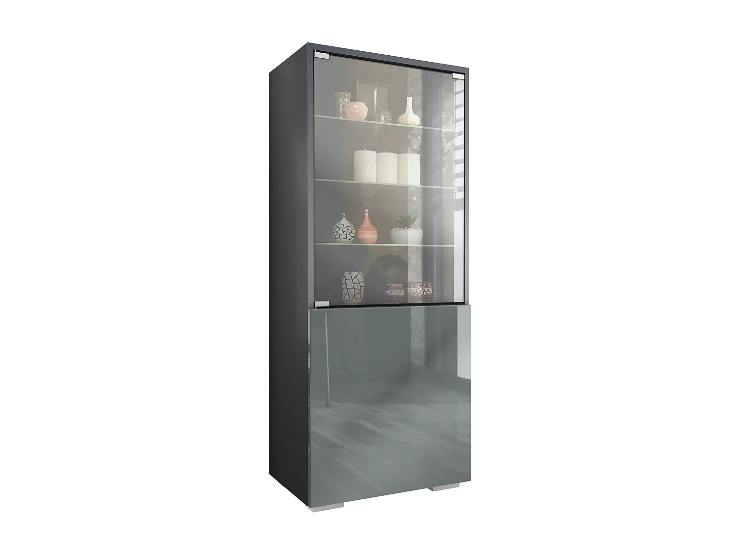 Vitrine Granada de , Armoire Vitrée Made in Germany avec Porte en Verre et Insert en Verre, anthracite mat/gris haute brillance (50 x 122,5 x 34,5 cm)