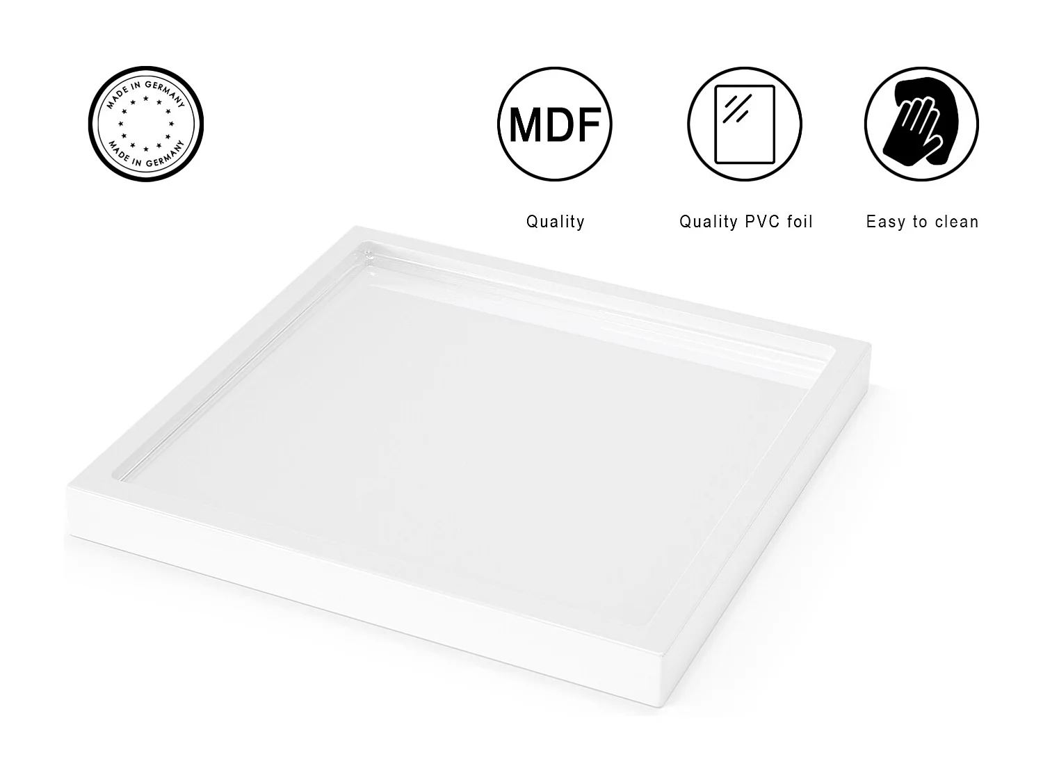 Décoration de table Maya, Plateau rectangulaire décoratif et moderne, Blanc haute brillance (20 x 1,8 x 20 cm)