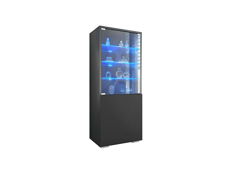 Vitrina Granada de Vladon, Armario Vitrina Made in Germany con Puerta de Cristal e Inserto de Cristal incl. LED, antracita mate/negro mate (50 x 122,5 x 34,5 cm)