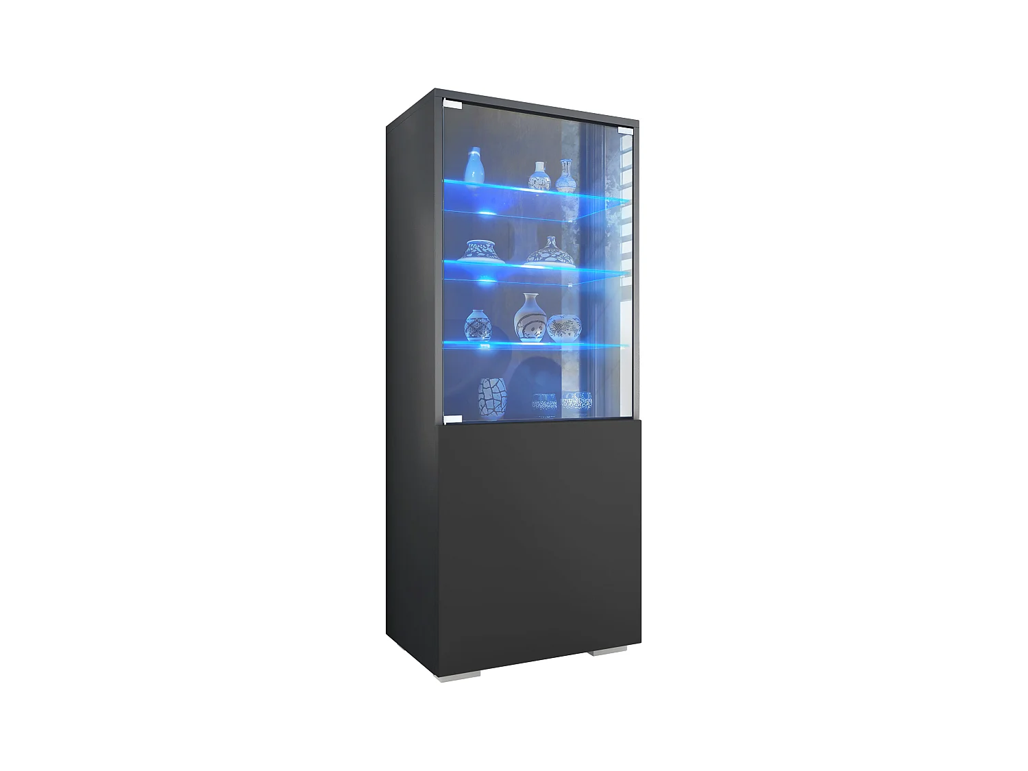 Vitrina Granada de Vladon, Armario Vitrina Made in Germany con Puerta de Cristal e Inserto de Cristal incl. LED, antracita mate/negro mate (50 x 122,5 x 34,5 cm)