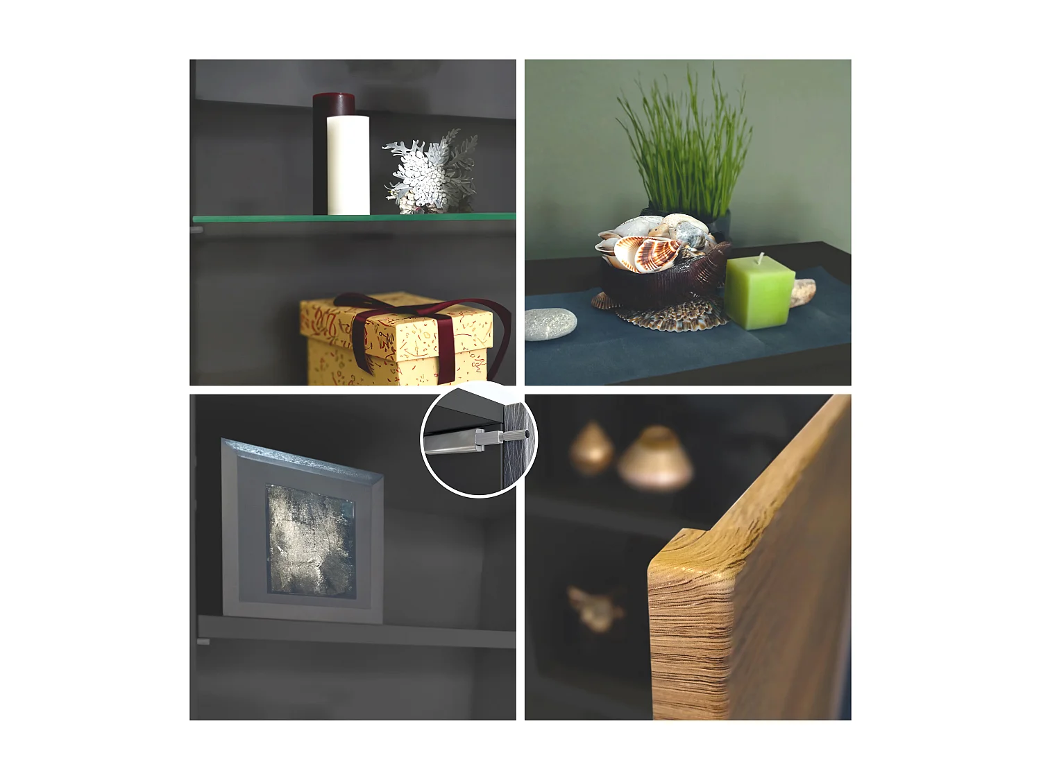 Vetrina Granada di Vladon, Armadio Vetrina Made in Germany con Porta in Vetro e Inserto in Vetro incl. LED, antracite opaco /nero opaco (50 x 122,5 x 34,5 cm)