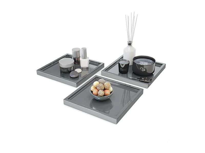 Vladon Cuenco decorativo Maya, moderno Plato decorativo cuadrado, Gris de alto brillo, Juego de 3 (20 x 1,8 x 20 cm)