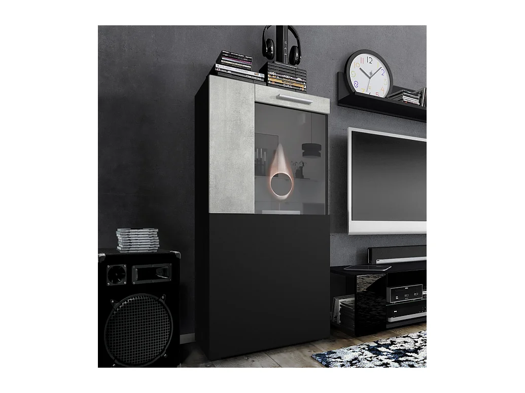 Vitrine de cinéma, noir mat/aspect béton oxyde - Vitrine moderne en verre - (LxHxP) : 50,5 x 111 x 32,5 cm