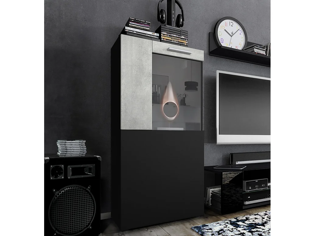 Vladon Vetrina Movie, nero opaco/ottica cermento ossido - Vetrina moderna in vetro - (LxHxP): 50,5 x 111 x 32,5 cm