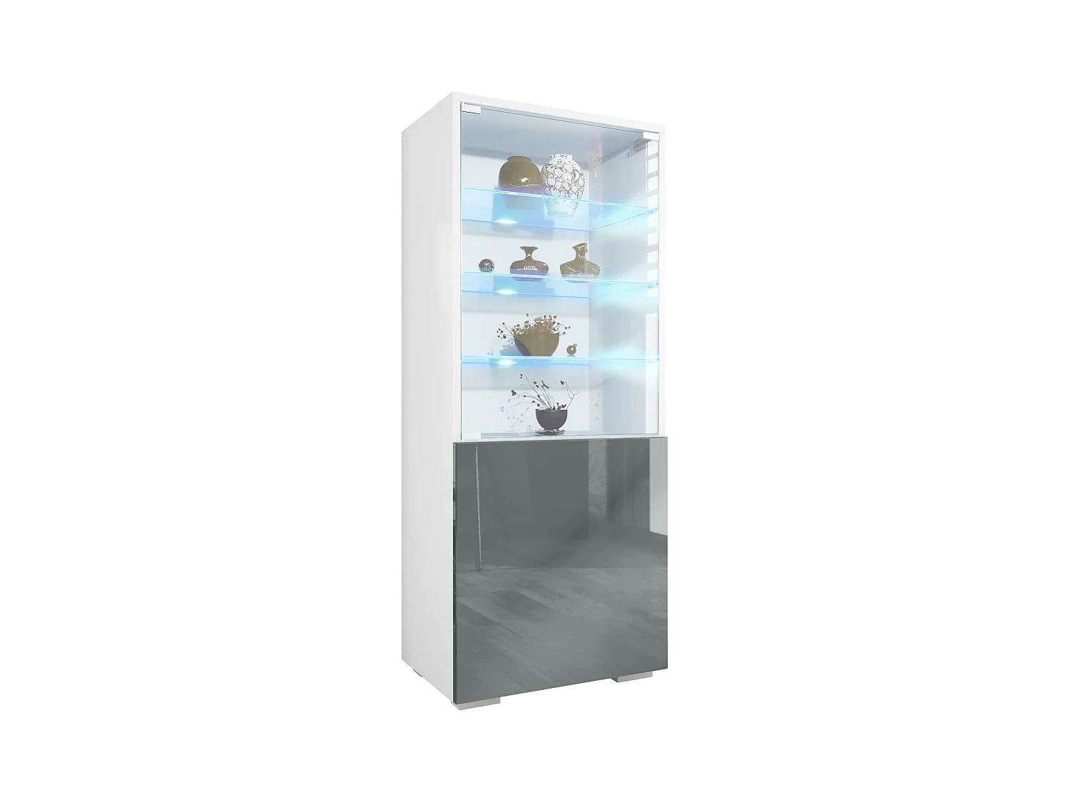 Vitrine Granada de , Armoire Vitrée Made in Germany avec Porte en Verre et Insert en Verre y compris LED, blanc mat/gris brillant (50 x 122,5 x 34,5 cm)