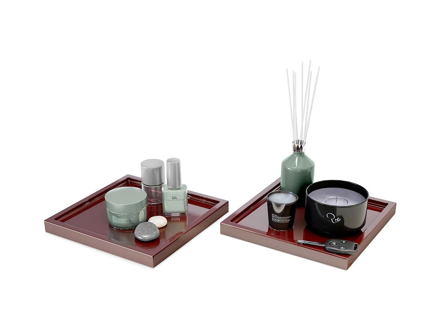 Décoration de table Maya, Plateau rectangulaire décoratif et moderne, Bordeaux haute brillance, 2 pièces (20 x 1,8 x 20 cm)