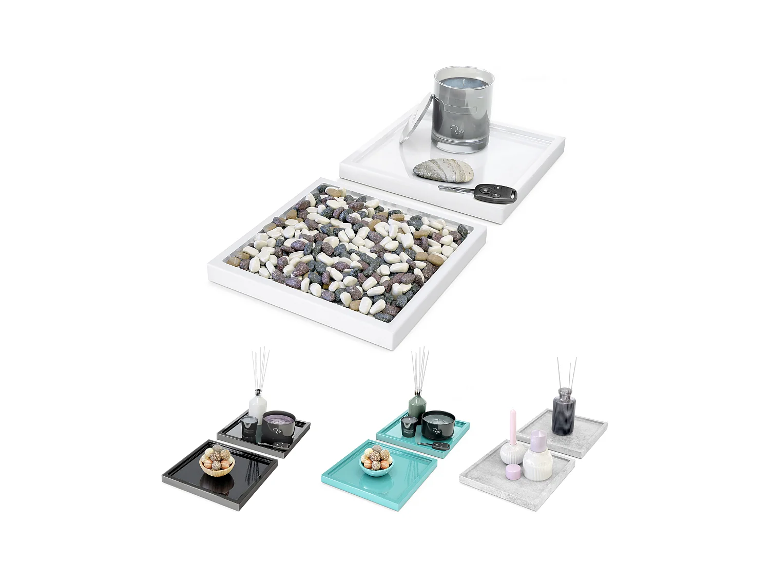 Décoration de table Maya, Plateau rectangulaire décoratif et moderne, Bordeaux haute brillance, 2 pièces (20 x 1,8 x 20 cm)