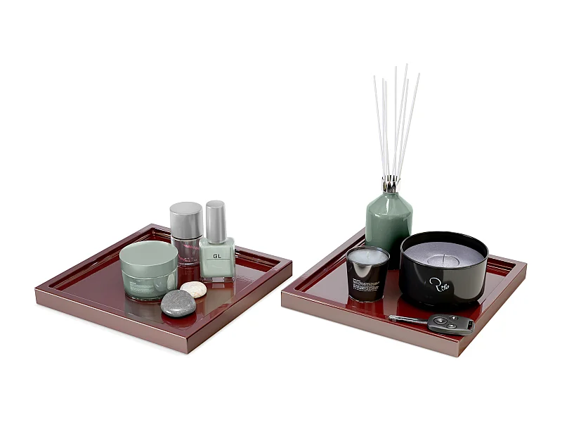 Décoration de table Maya, Plateau rectangulaire décoratif et moderne, Bordeaux haute brillance, 2 pièces (20 x 1,8 x 20 cm)