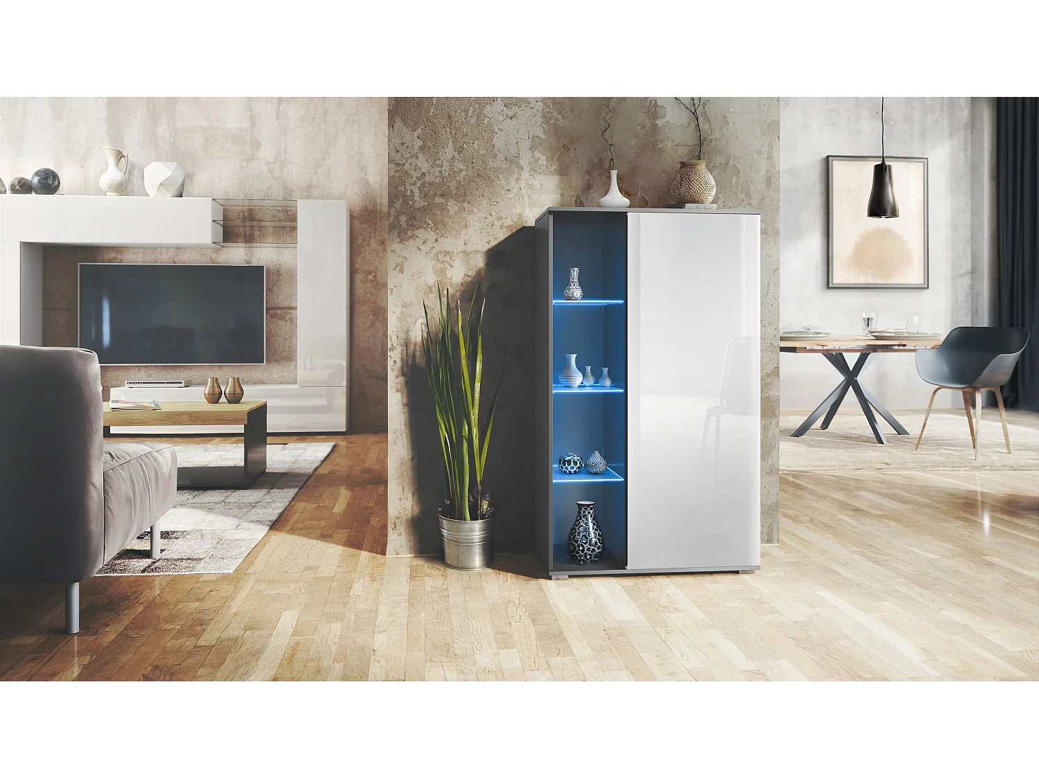 VITRINE Davos Weiß Hochglanz