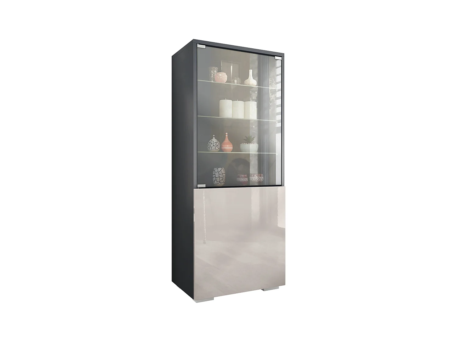 Vitrine Granada de , Armoire Vitrée Made in Germany avec Porte en Verre et Insert en Verre, anthracite mat/gris sable haute brillance (50 x 122,5 x 34,5 cm)
