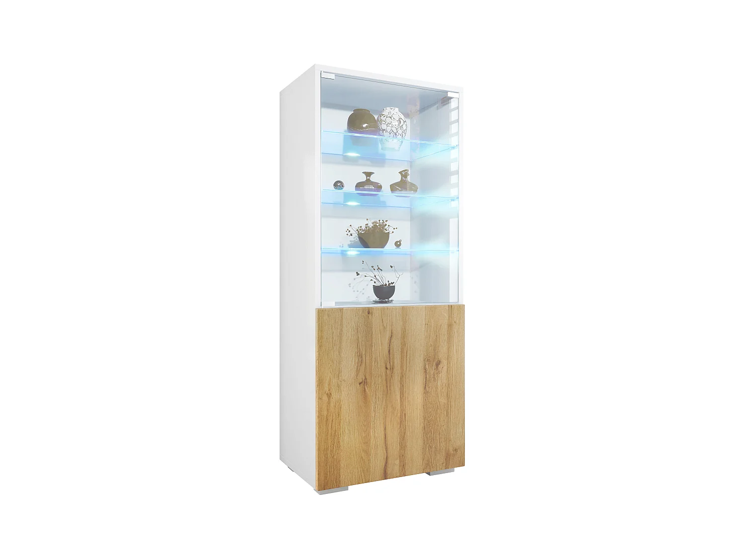 Vitrine Granada de , Armoire Vitrée Made in Germany avec Porte en Verre et Insert en Verre y compris LED, blanc mat/chêne nature (50 x 122,5 x 34,5 cm)