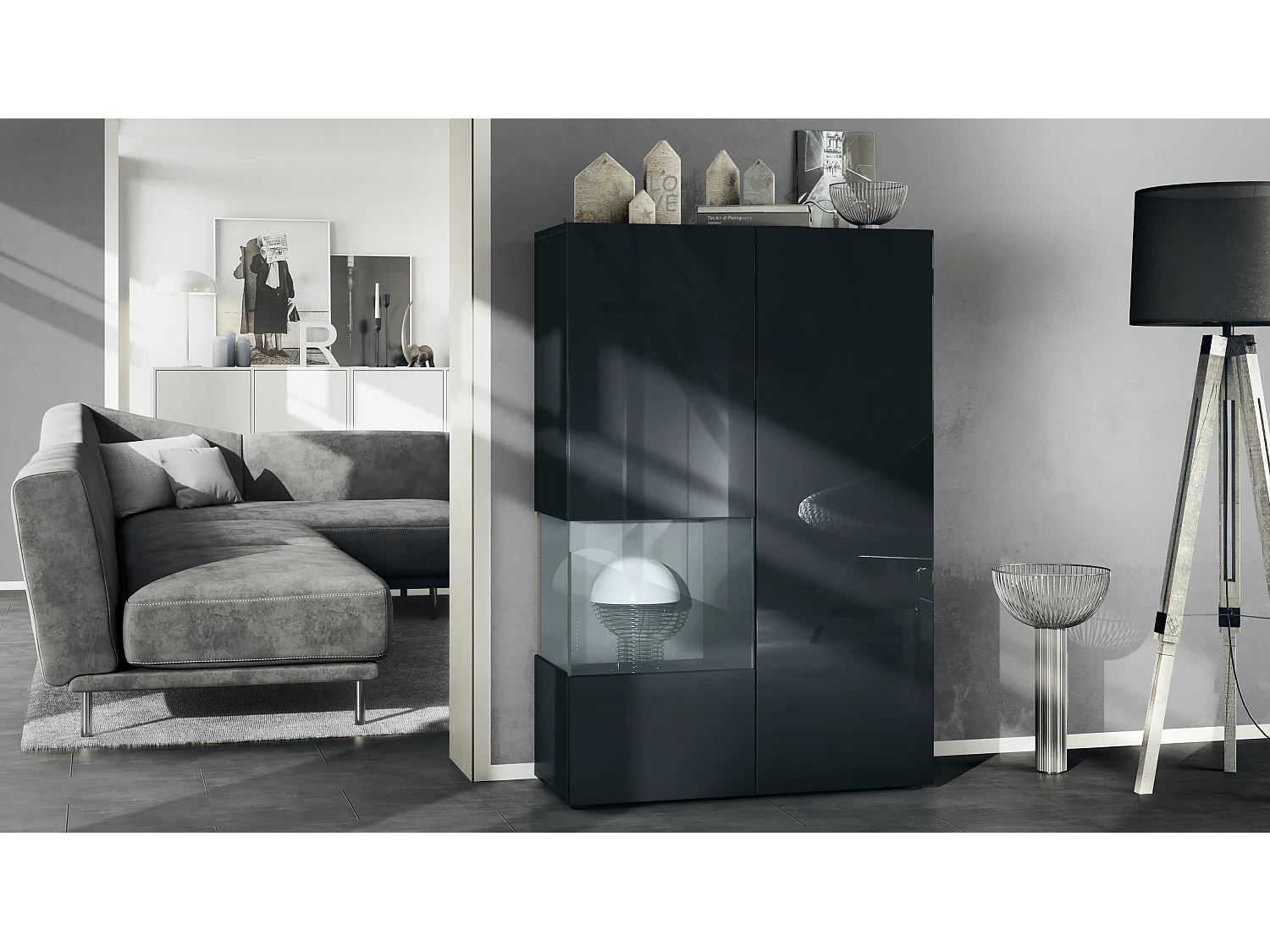VITRINE Morena Einsatz in Grau Hochglanz