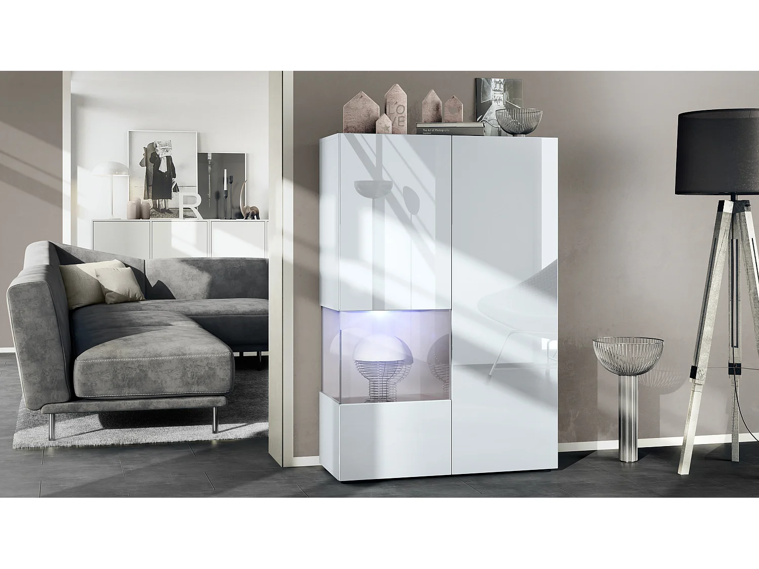 VITRINE Morena Einsatz in Sandgrau Hochglanz