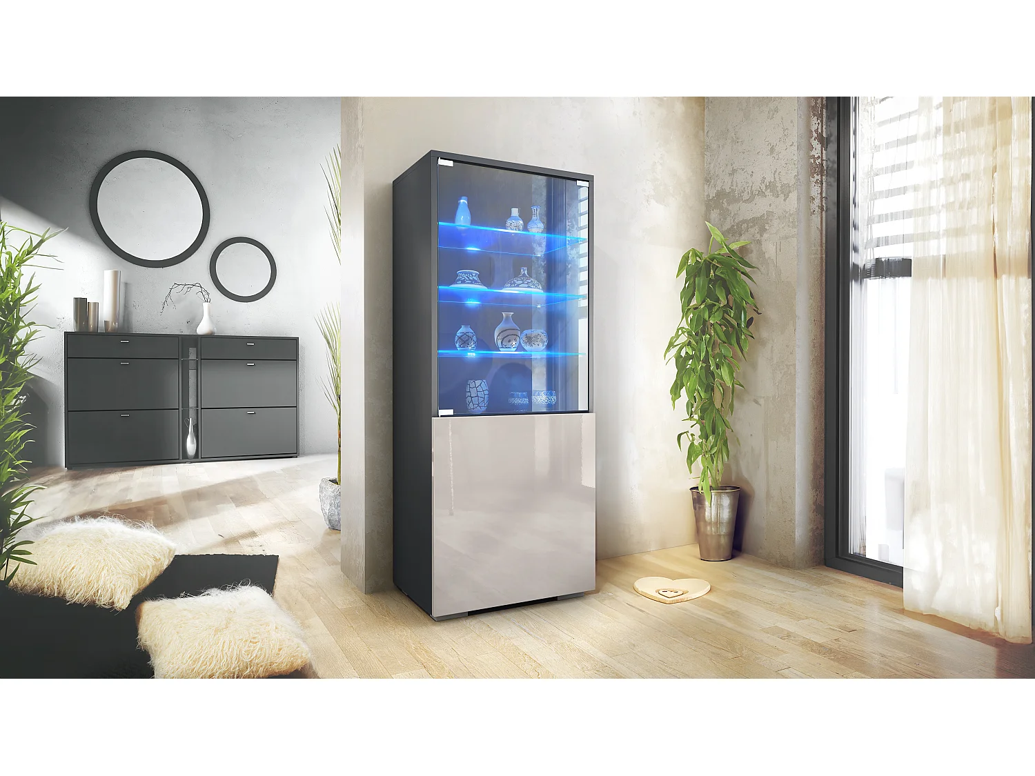 VITRINE Granada Sandgrau Hochglanz