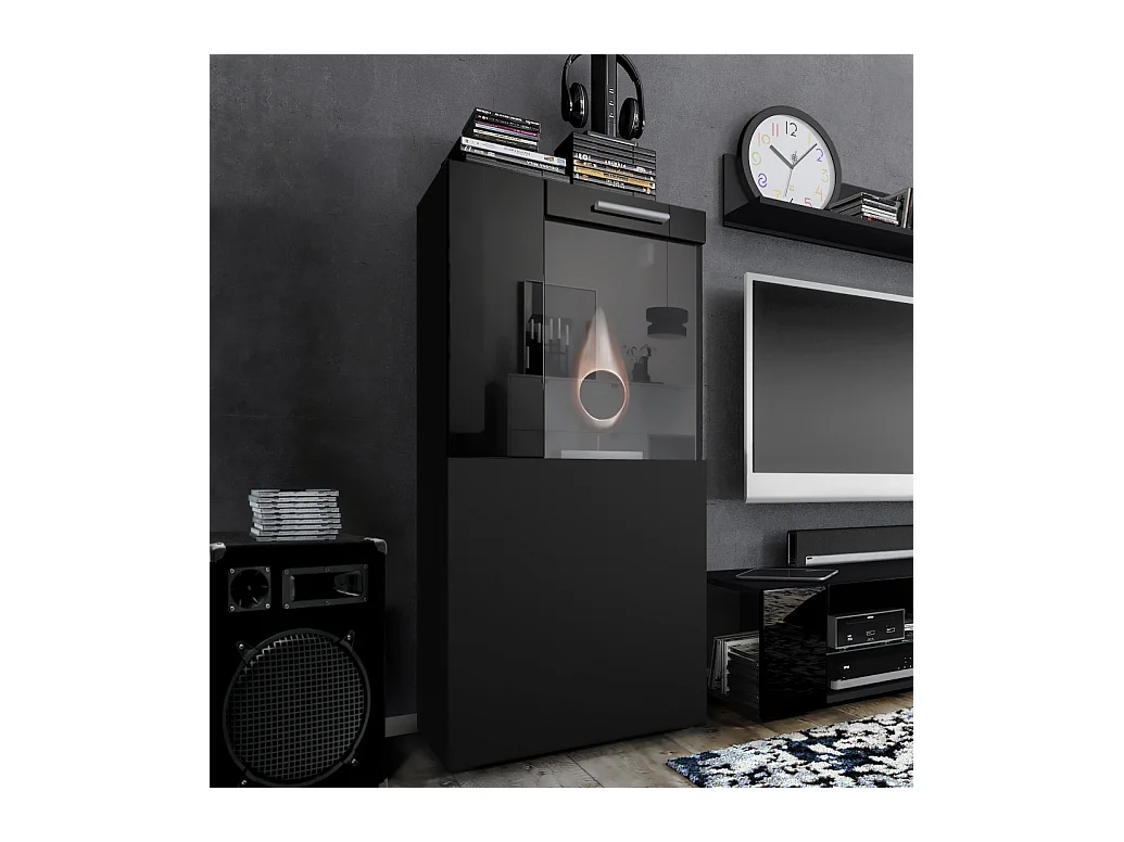 Vitrine de cinéma, noir mat/noir haute brillance - Vitrine moderne en verre - (LxHxP) : 50,5 x 111 x 32,5 cm